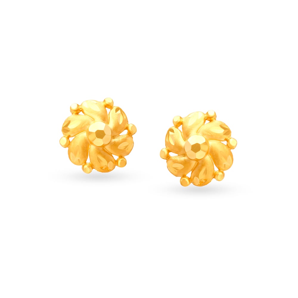 Sumptuous Yellow Gold Floral Tiered Jhumkas,,hi-res image number null