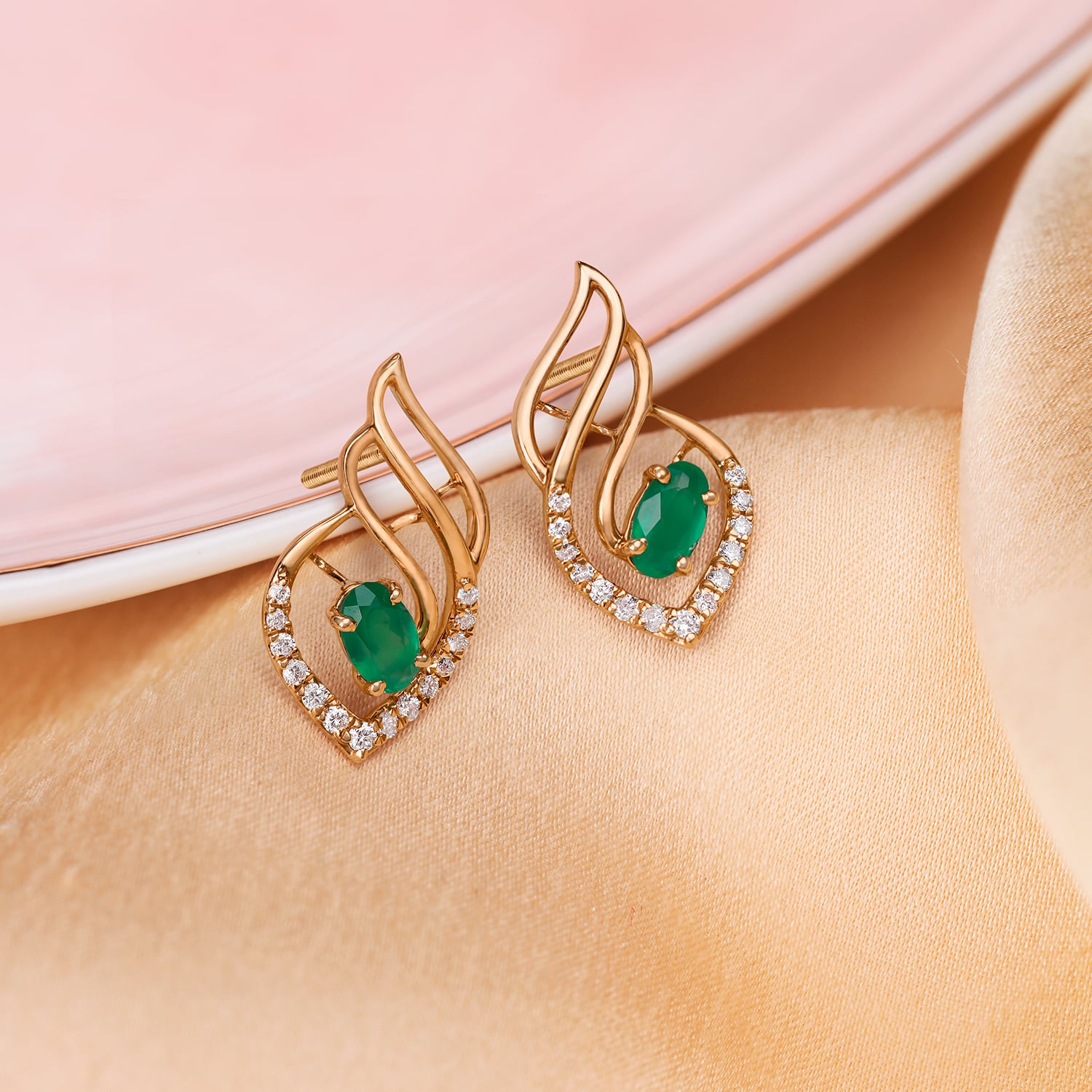 Charming Diamond Stud Earrings in Rose Gold with Onyx,,hi-res image number null