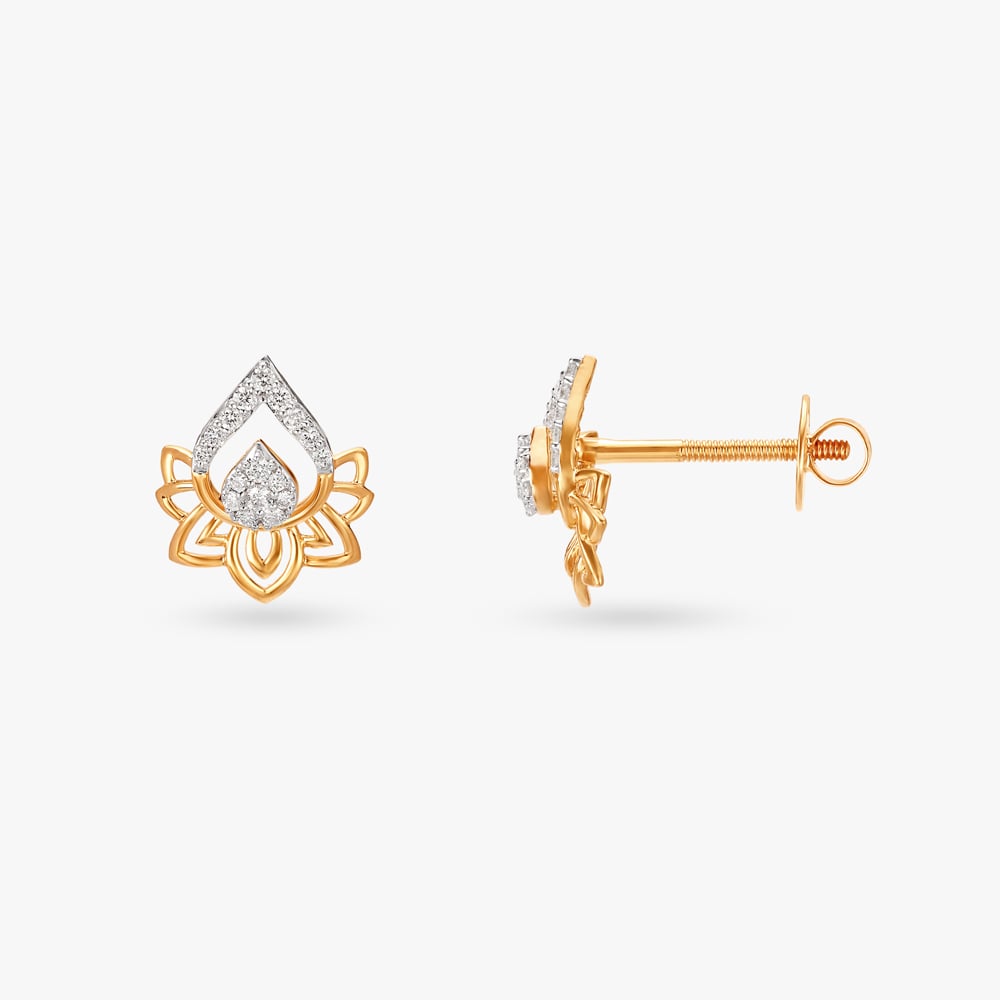 Sacred Lotus Diamond Stud Earrings,,hi-res image number null