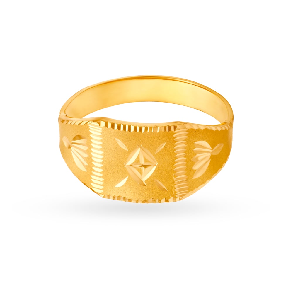 Captivating 22 Karat Yellow Gold Engraved Square Finger Ring,,hi-res image number null