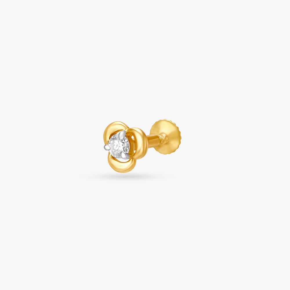 Modern Gold and Diamond Nose Pin,,hi-res image number null