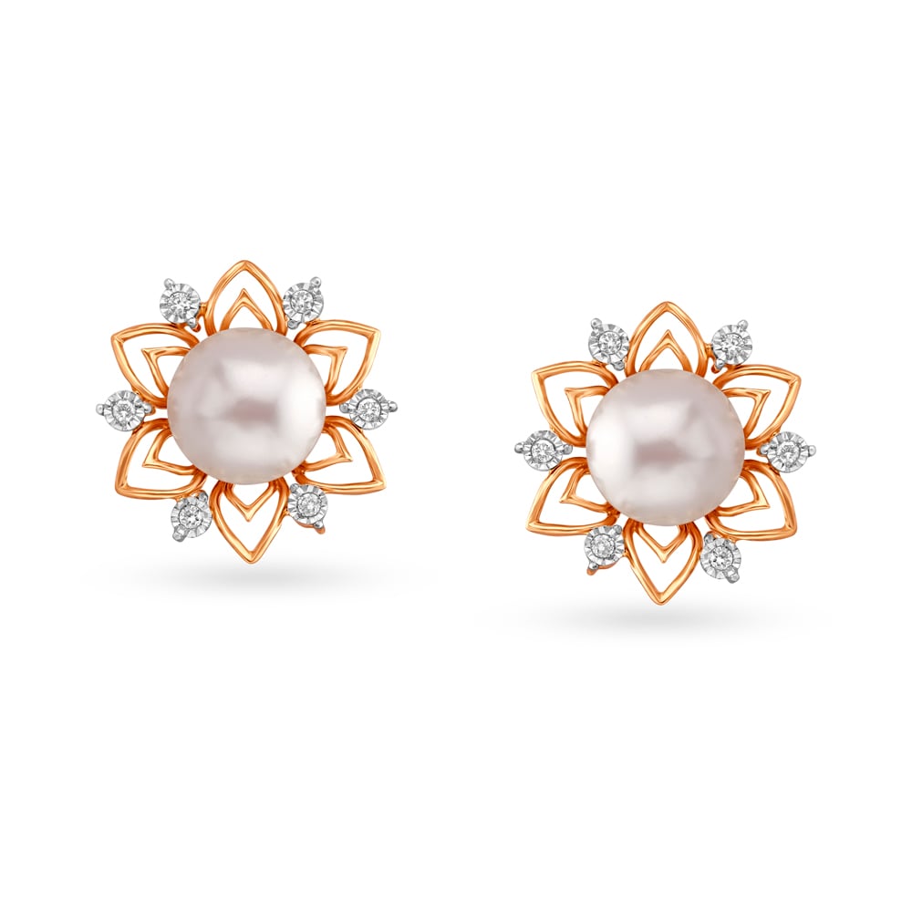 Glam Elegant Diamond Stud Earrings in White and Yellow Gold,,hi-res image number null