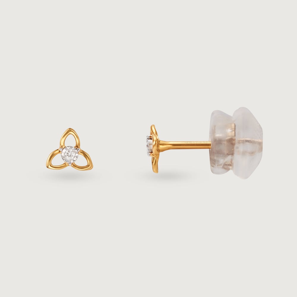Trinity Bloom 14 Kt Gold and Diamond Stud Earrings,,hi-res image number null