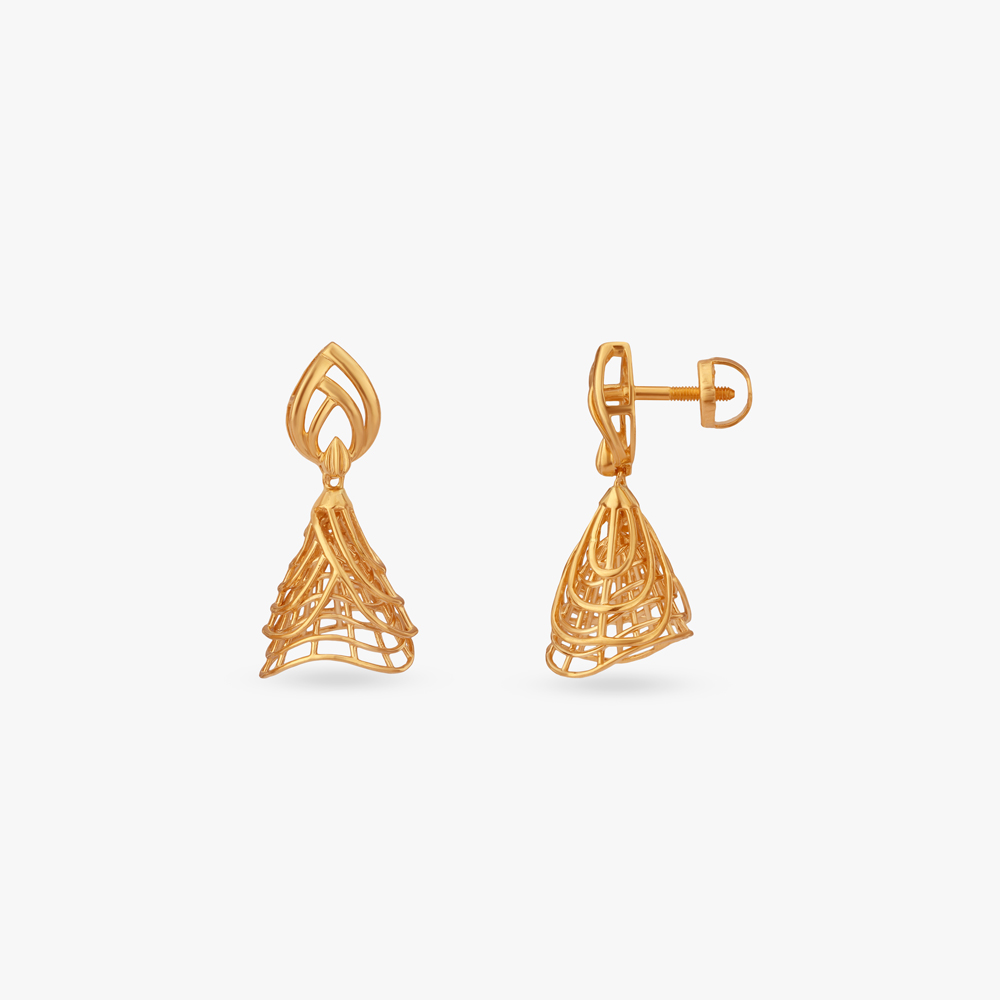 Flutter Net Gold Jhumka Earrings,,hi-res image number null