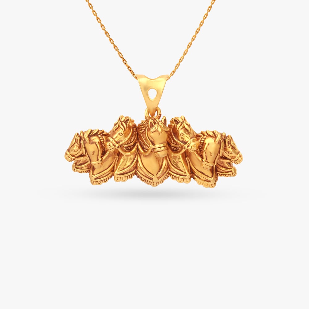 Sapta Ashwa Gold Pendant for Men,,hi-res image number null