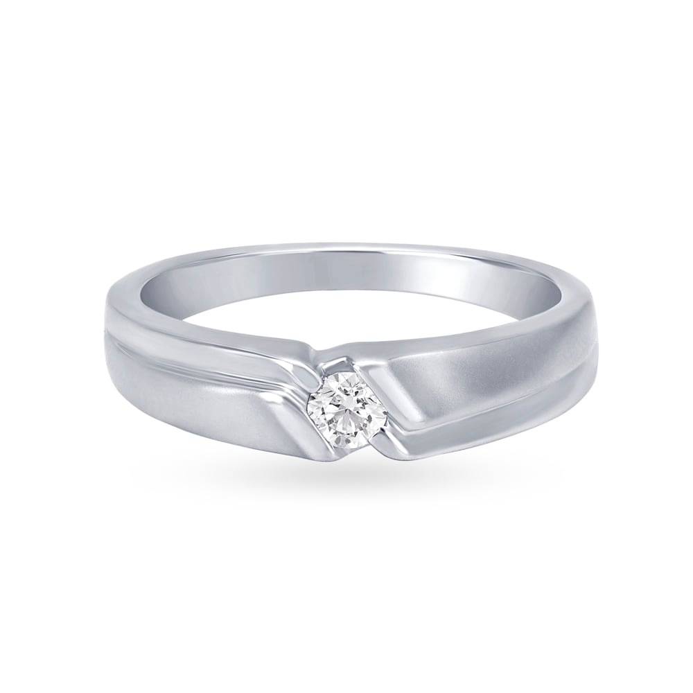 Glimmering 950 Pure Platinum And Diamond Ridged Ring,,hi-res image number null
