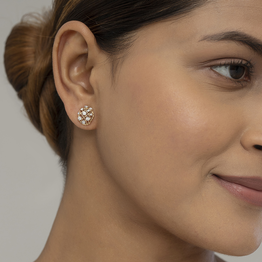 Basketry Glow Gold and Diamond Stud Earrings,,hi-res image number null