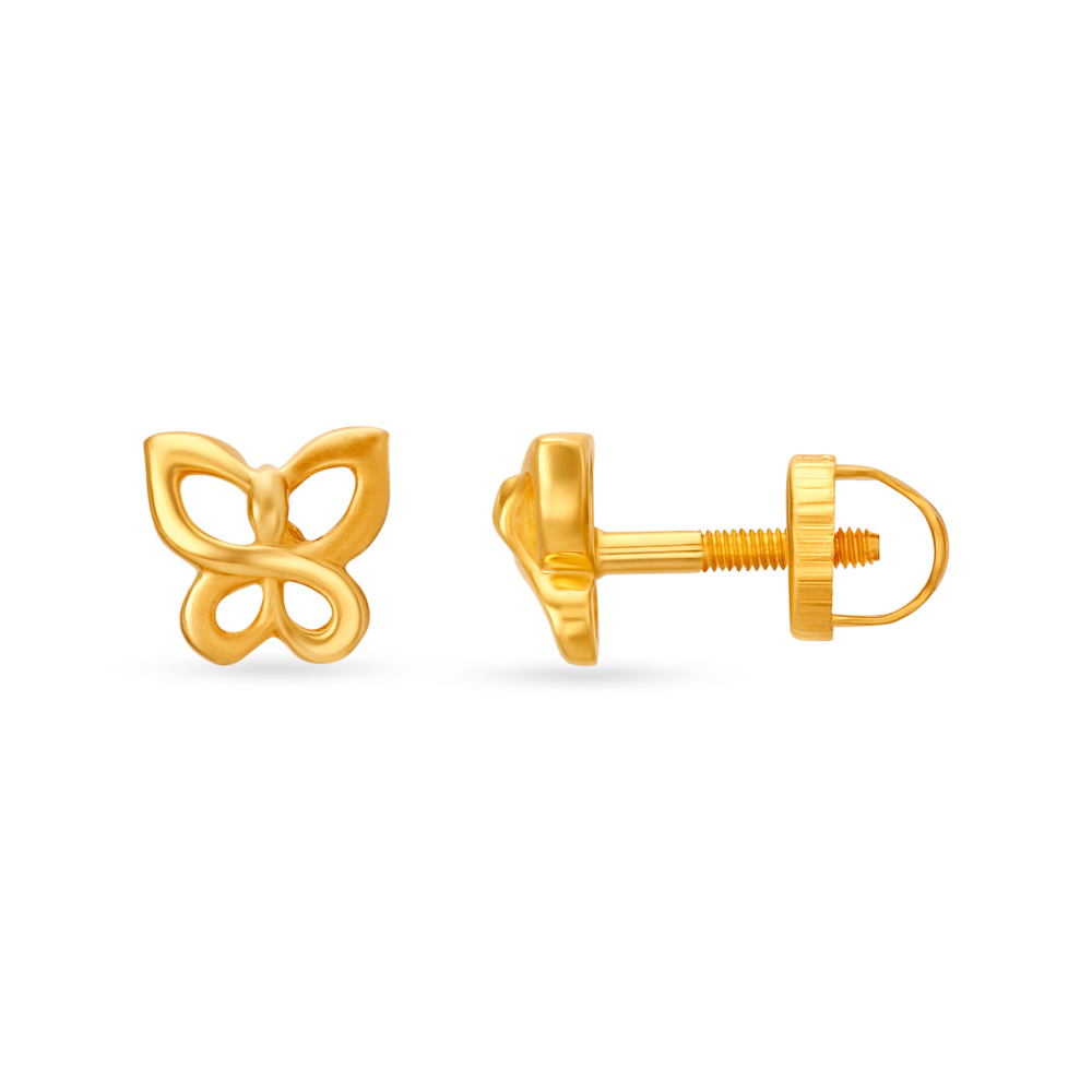 Butterfly Shaped Gold Stud Earrings,,hi-res image number null