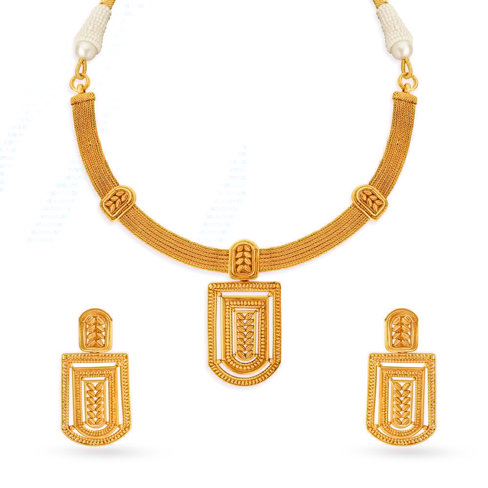 

Surreal Geometric Gold Necklace Set