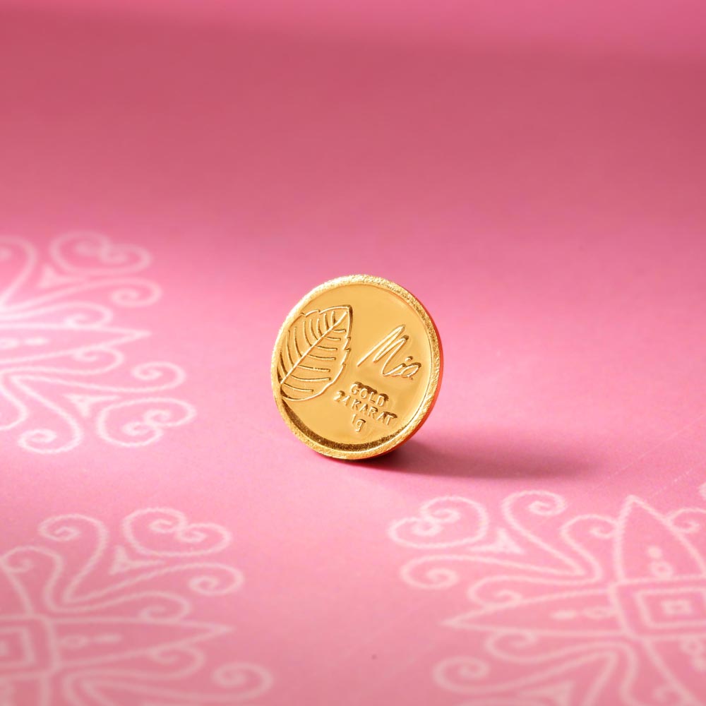 1 GM 24 Karat Tulsi Leaf Gold Coin,,hi-res image number null