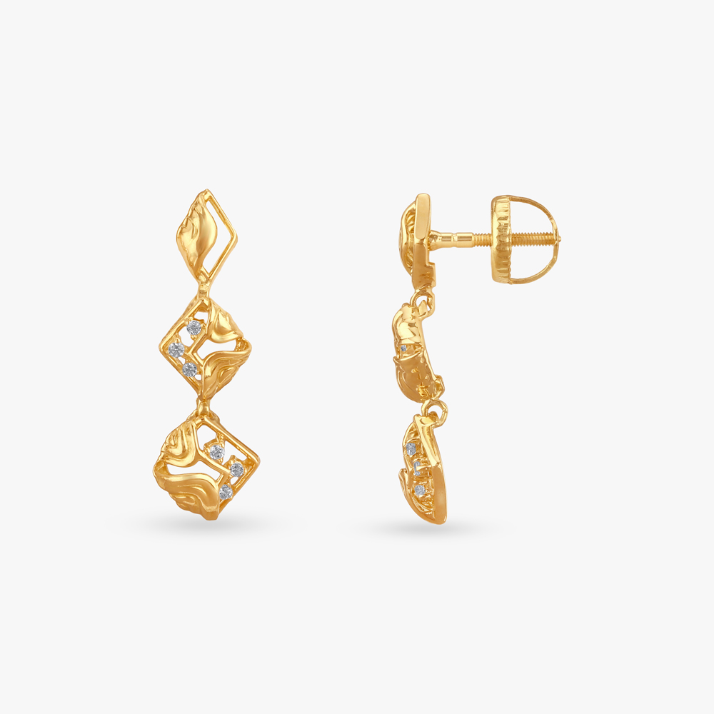 Floral Frame Gold Drop Earrings,,hi-res image number null