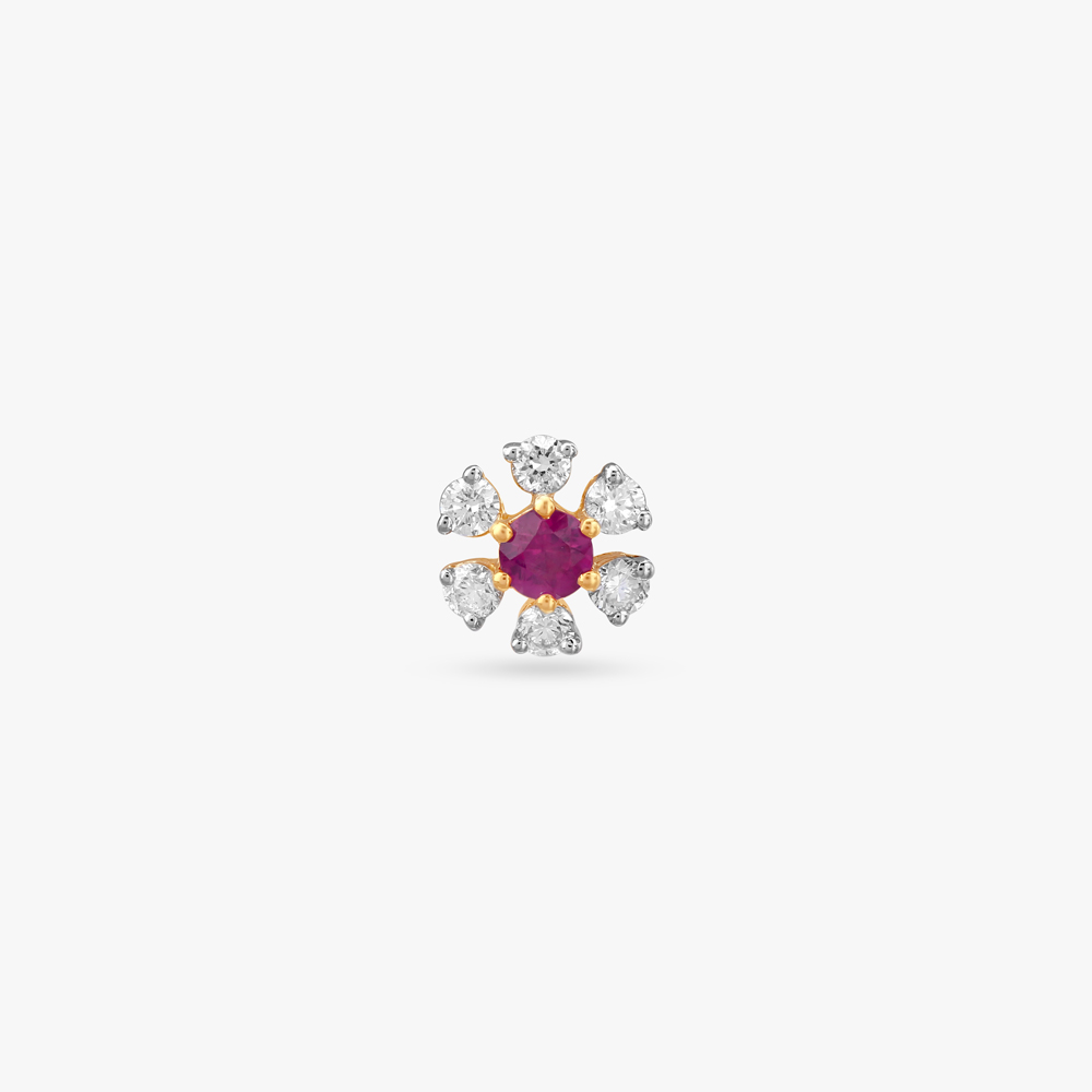 Ruby Blossom Diamond Nose Pin,,hi-res image number null