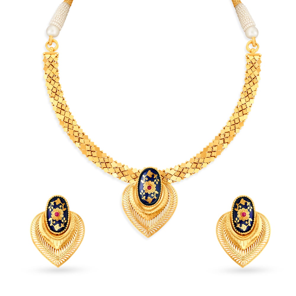 Stunning Enamel Gold Necklace set,,hi-res image number null