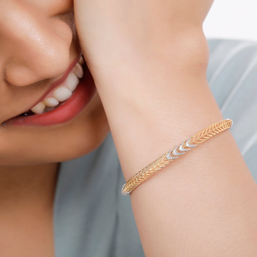 14KT Yellow Gold  Diamond Chevron Bangle,,hi-res image number null