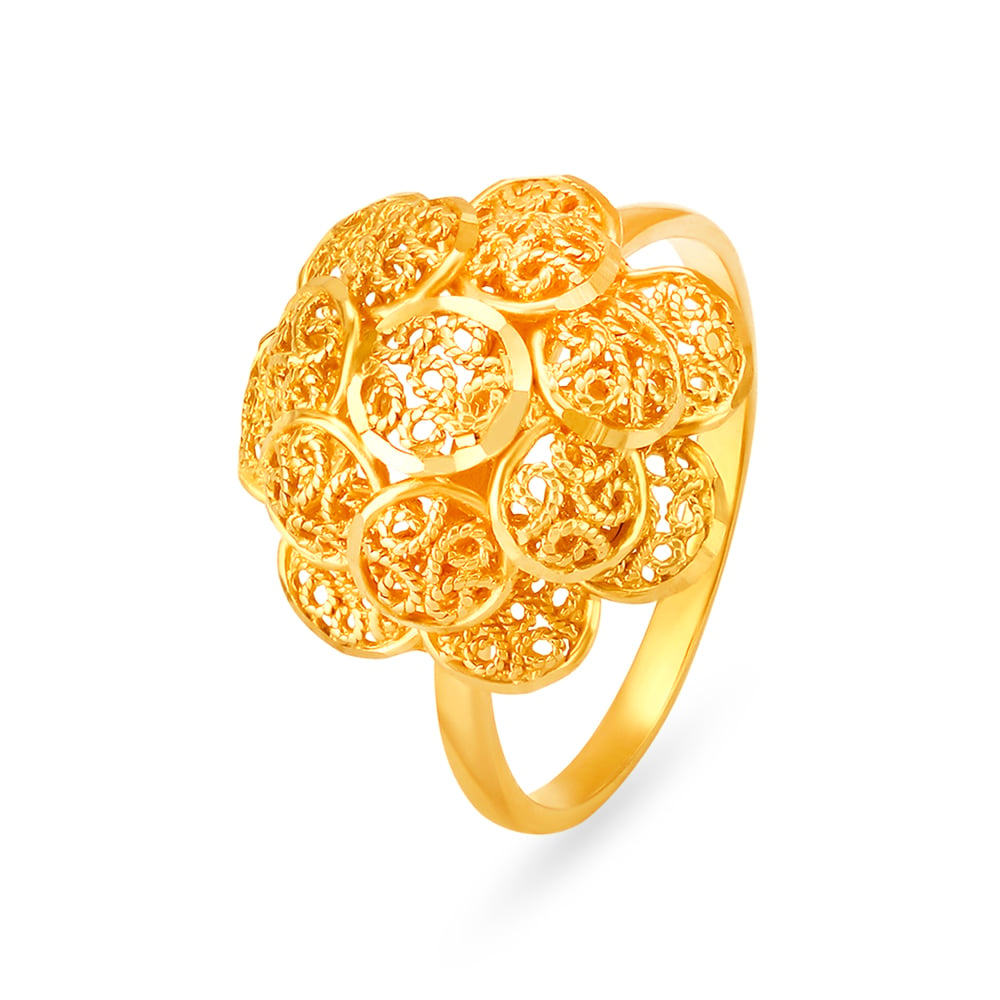

Unique 22 Karat Yellow Gold Ring With Filigree Pattern