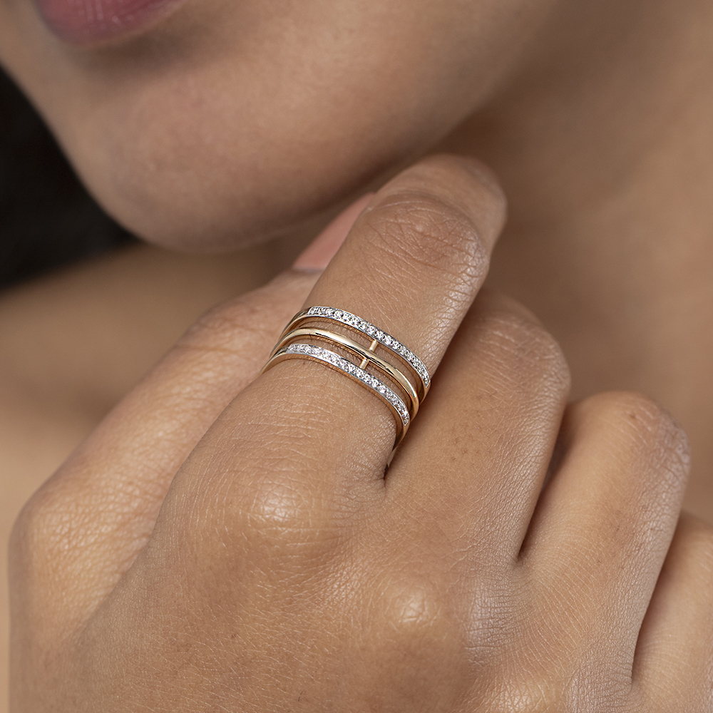 Sleek Layers Gold & Diamond Finger Ring,,hi-res image number null