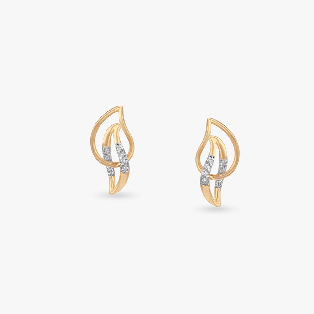 Leaf Swirl Diamond Stud Earrings,,hi-res image number null