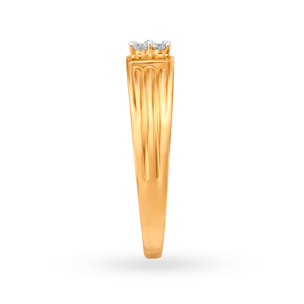 Stately 18 Karat Yellow Gold And Diamond Ridge Pattern Finger Ring,,hi-res image number null