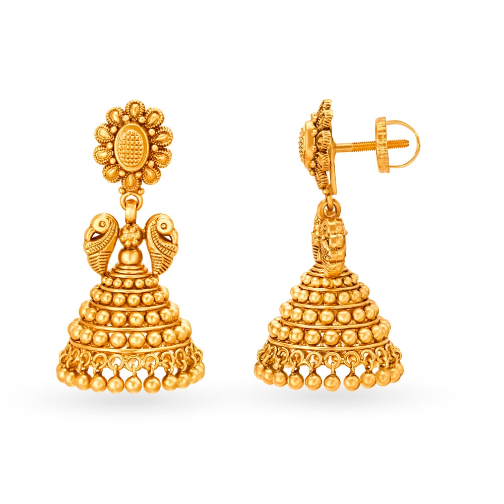 Stunning 22 Karat Yellow Gold Floral Jhumkas,,hi-res image number null