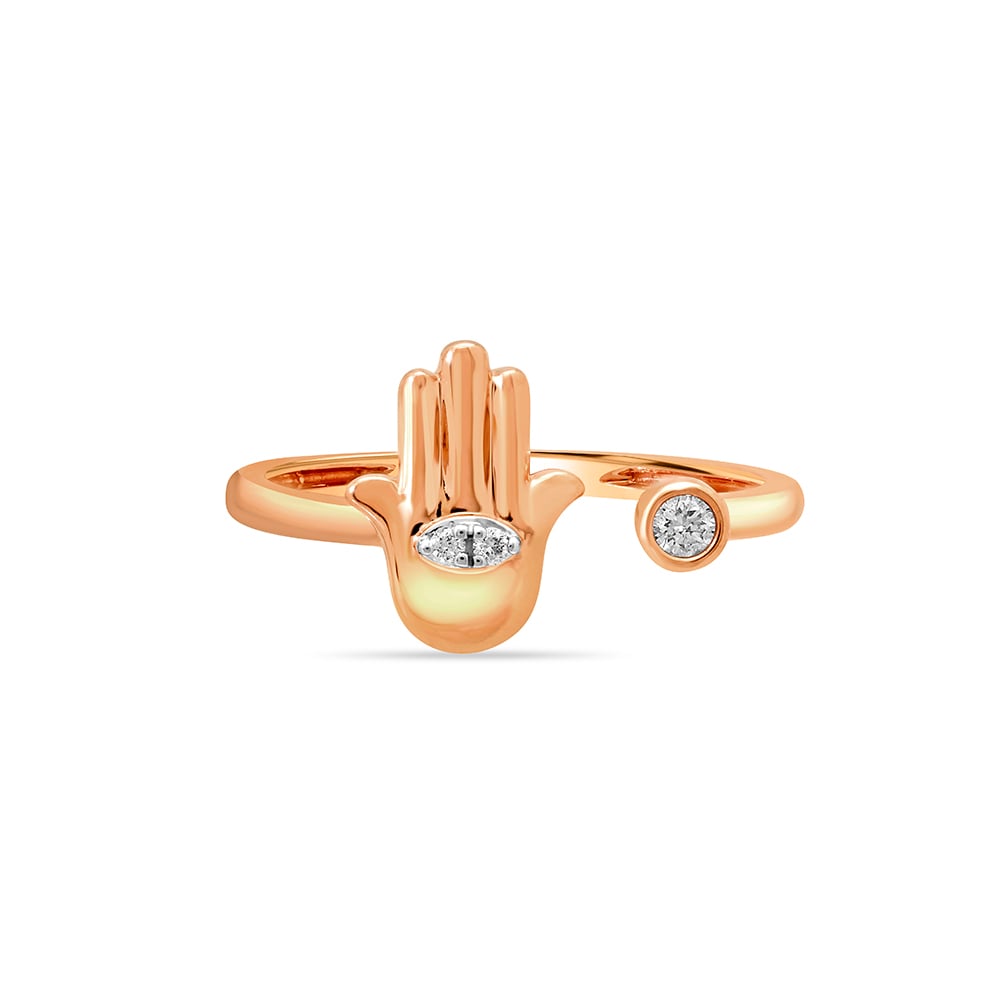 14KT Rose Gold Eye of Protection and Hamsa Hand Signet Diamond Ring,,hi-res image number null