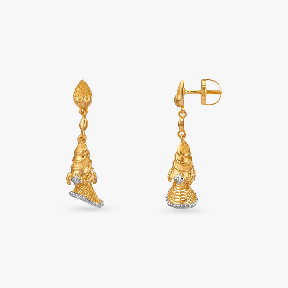 

Swirl Bell Gold Jhumka Earrings