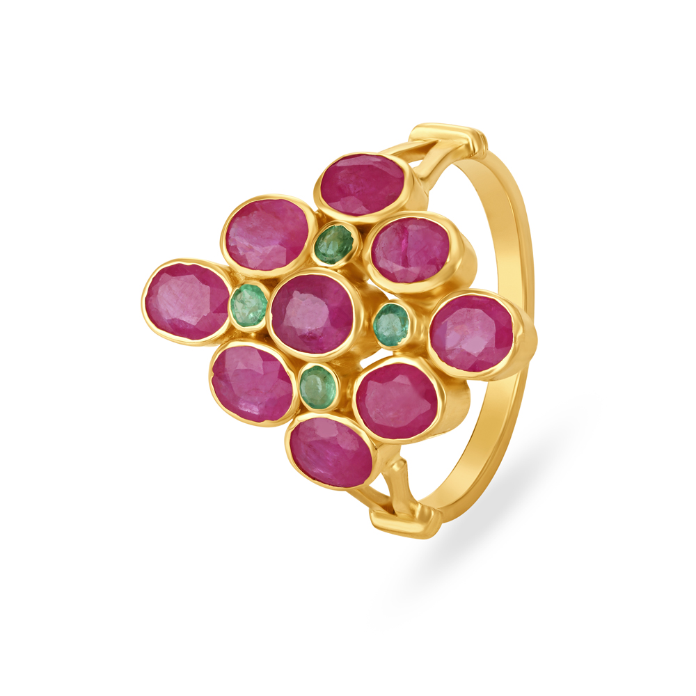 Artistic Gold Ruby and Emerald Finger Ring