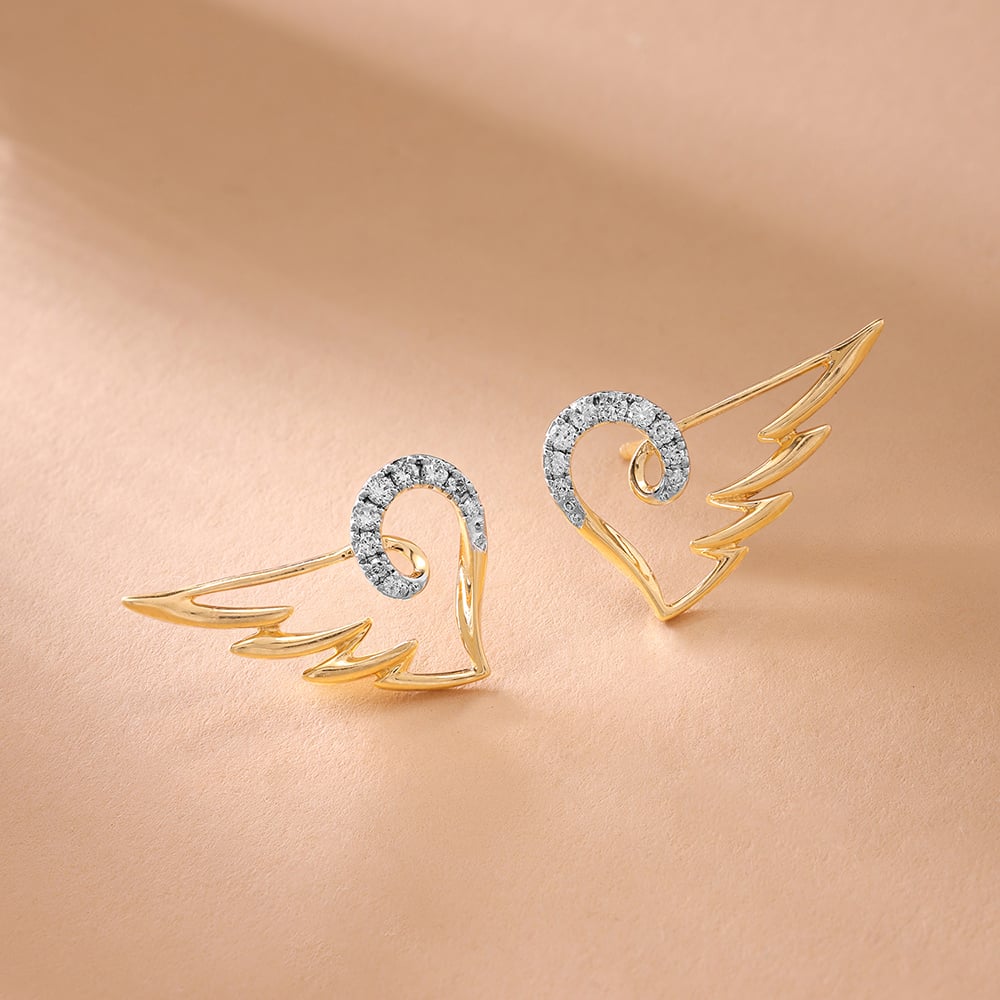 Winged Heart 14KT Gold & Diamond Stud Earrings
