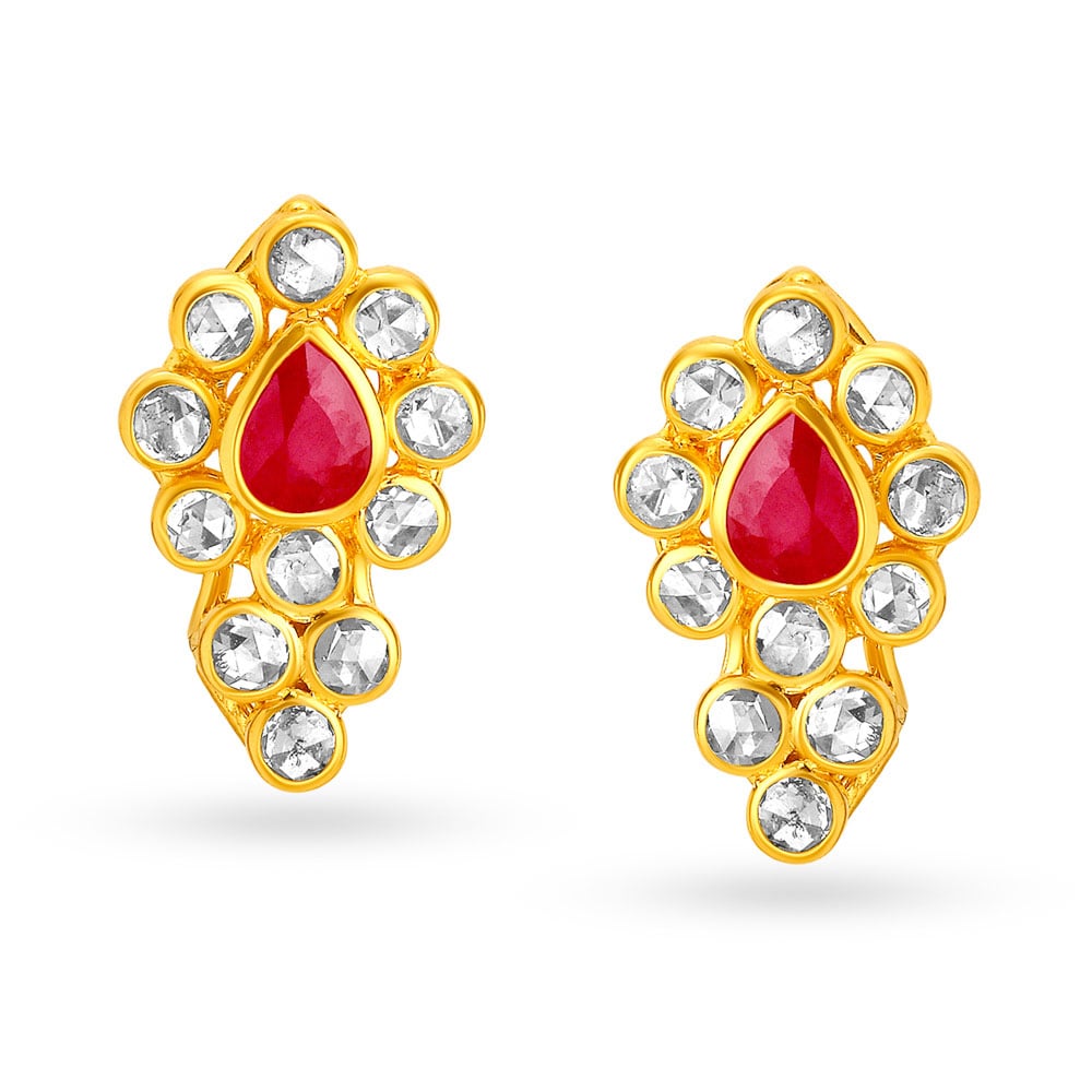 Fiery Pendant and Earrings Set with Un-cut Diamonds and Rubies,,hi-res image number null