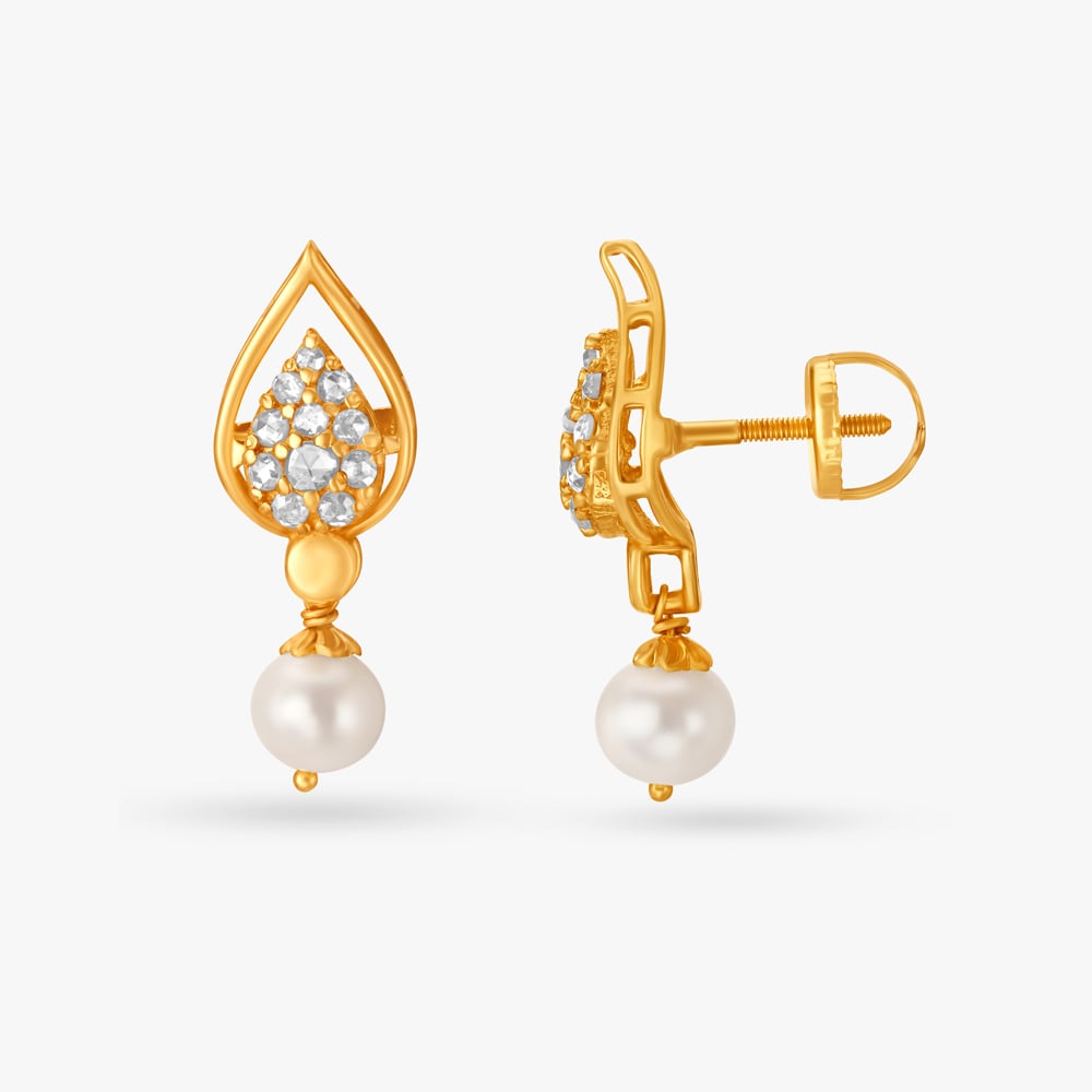 Leafy Pearl Drop Earrings,,hi-res image number null