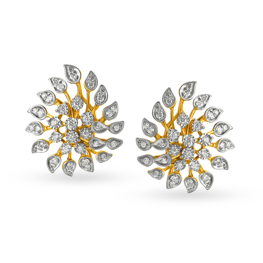 Majestic Floral Gold and Diamond Stud Earrings,,hi-res image number null