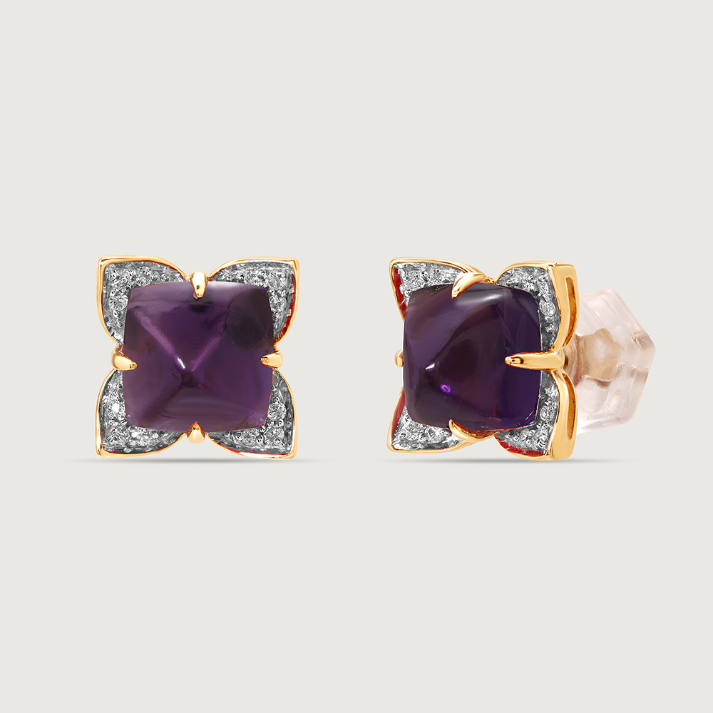 Aurora's Embrace 14KT Amethyst  & Diamond  Stud Earrings,,hi-res image number null