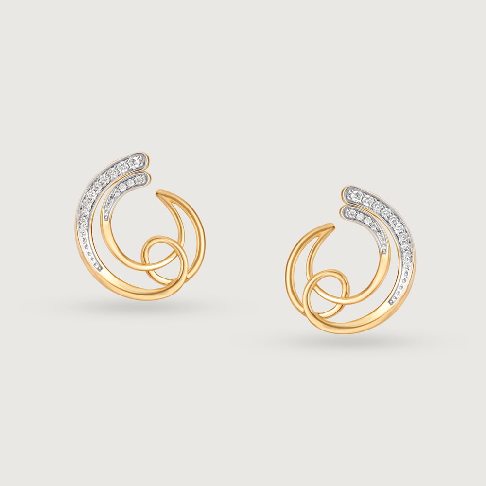Dreamy Swirls 14 Kt Gold & Diamond Hoop Earrings,,hi-res image number null