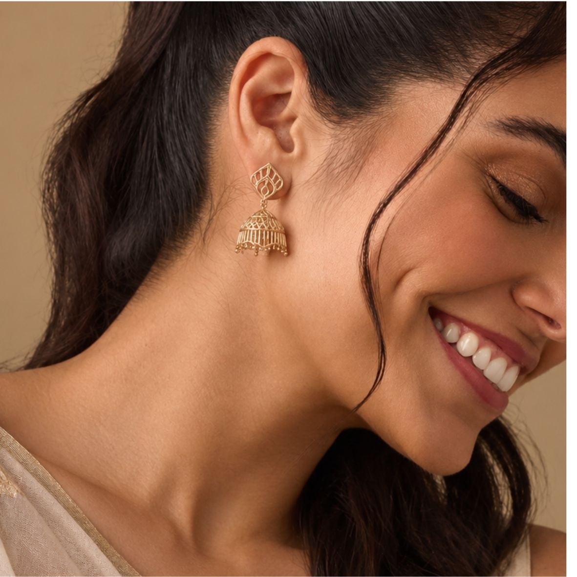 Radiant Cage Gold Jhumka Earrings,,hi-res image number null