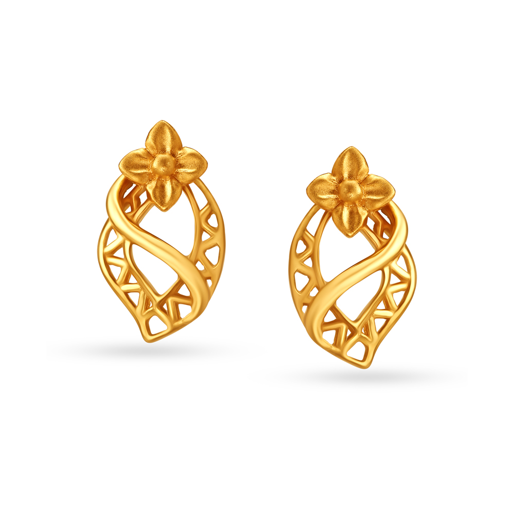 Glamorous Floral Motif Gold Stud Earrings,,hi-res image number null