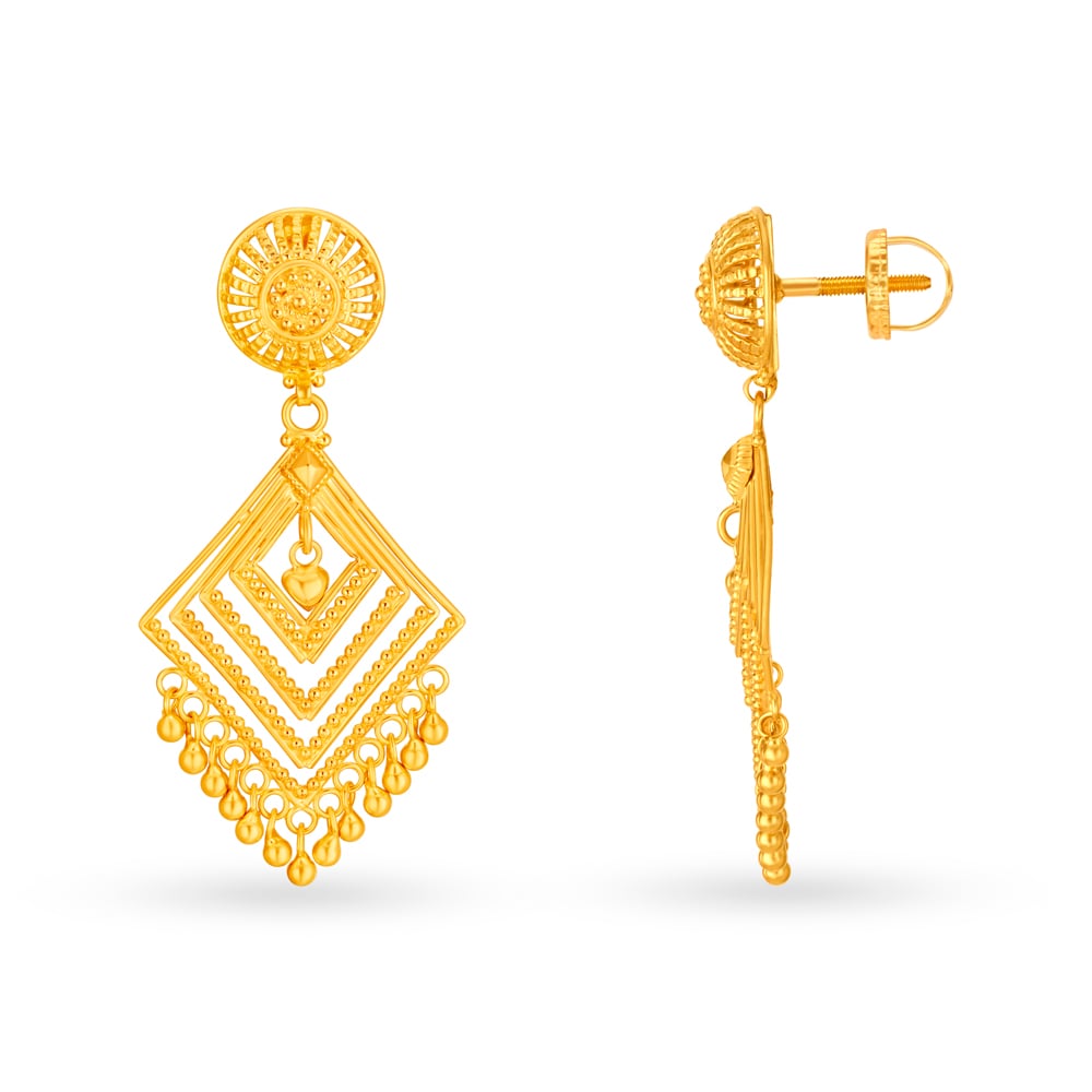 Edgy 22 Karat Yellow Gold Geometric Drop Earrings,,hi-res image number null