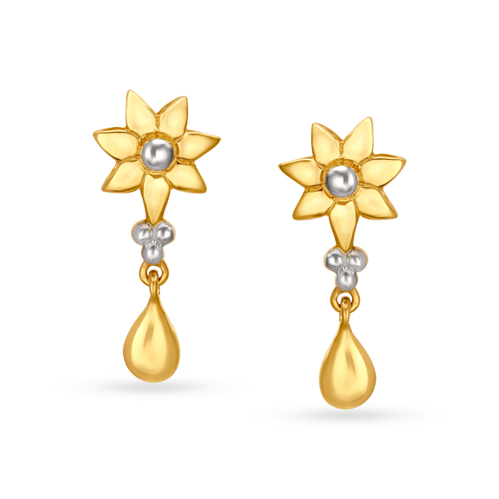 Radiant Yellow Gold Flower Drop Earrings
