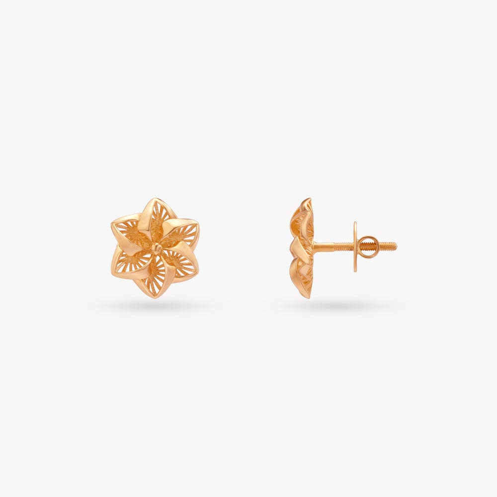Intricate Petal Gold Stud Earrings,,hi-res image number null