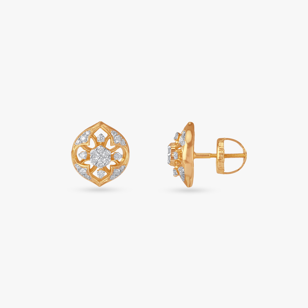Floral Frame Diamond Stud Earrings,,hi-res image number null