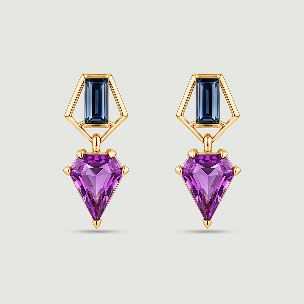Balanced Contrasting Amethyst and Topaz Drop Earrings,,hi-res image number null