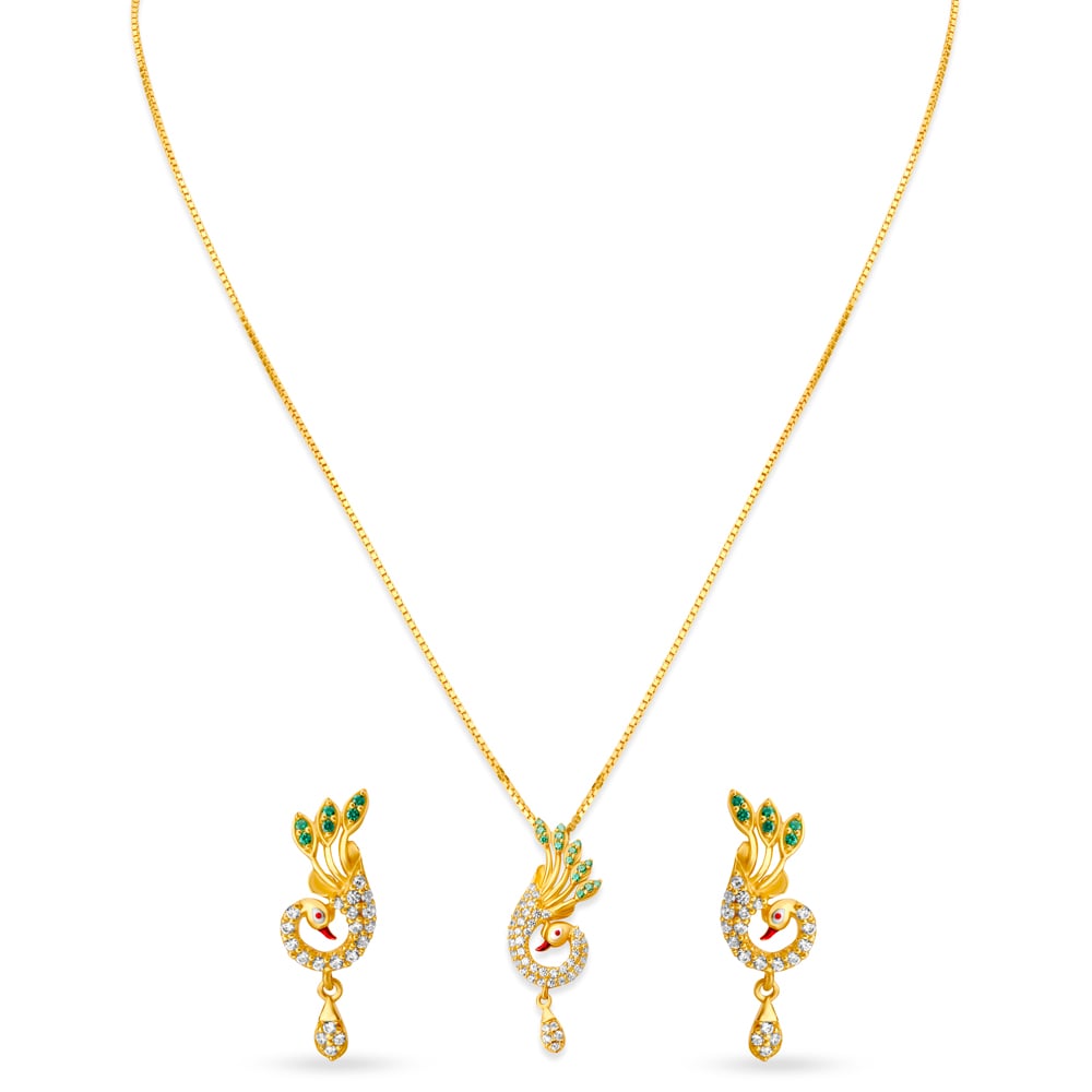 Beautiful Gold Pendant with Chain and Earrings Set,,hi-res image number null