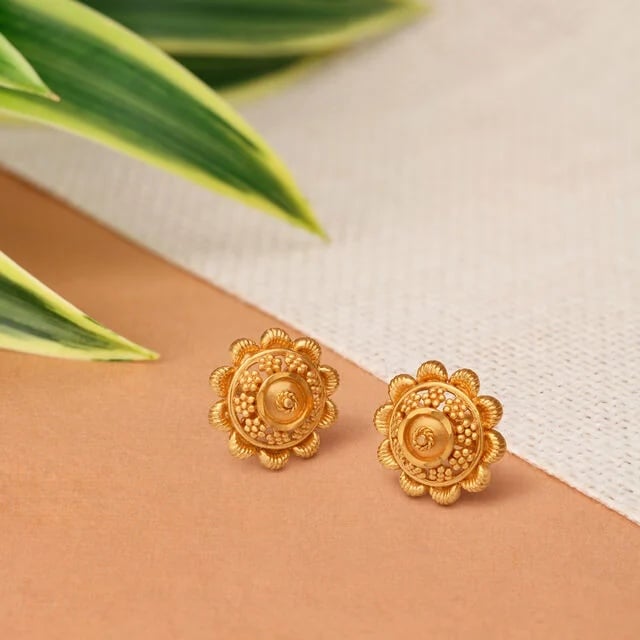 Rawa Work Floral Gold Studs,,hi-res image number null