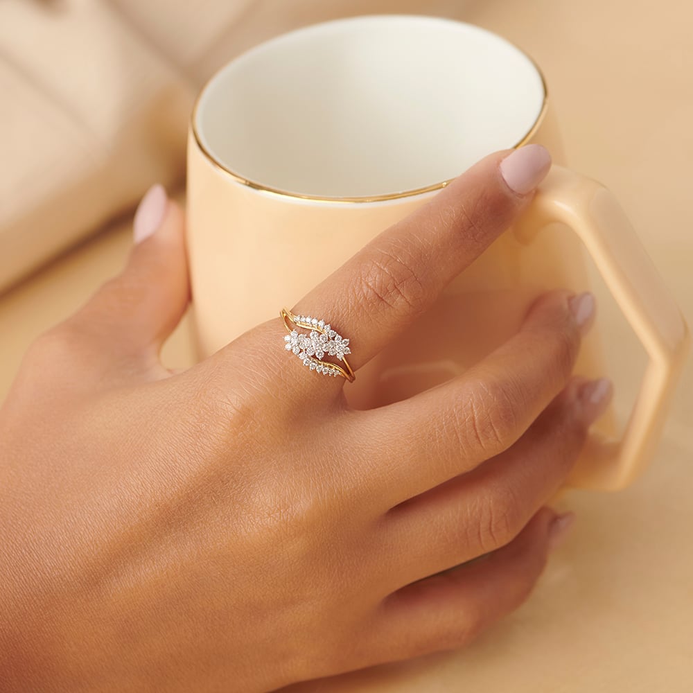 Majestic Floral Gold and Diamond Finger Ring,,hi-res image number null