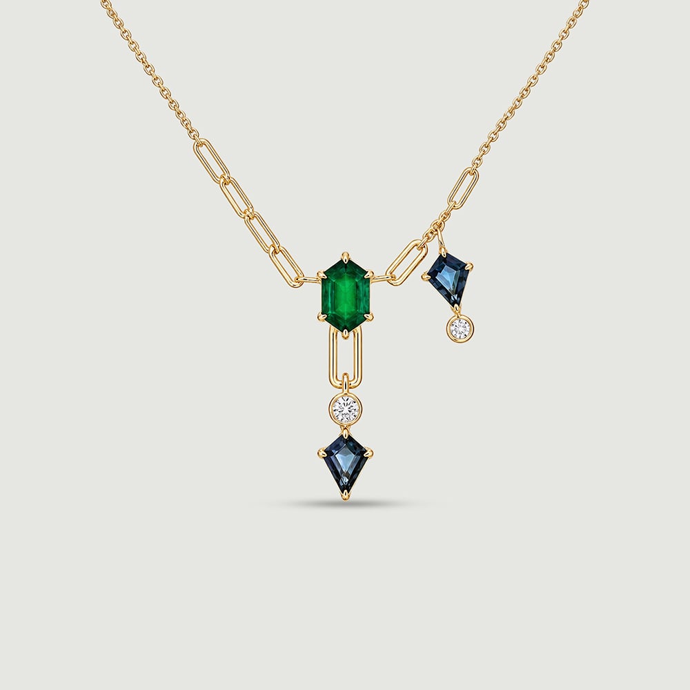 Delicate Luminous Onyx and Topaz Lariat Necklace,,hi-res image number null