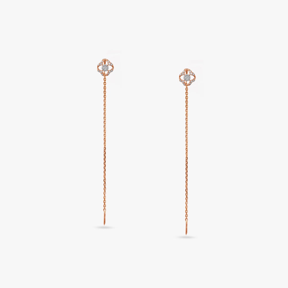 Floral Threader Diamond Drop Earrings,,hi-res image number null