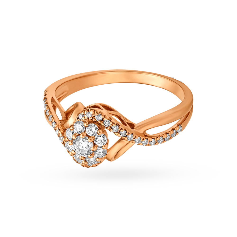 Wavy Floral Motif Diamond Finger Ring,,hi-res image number null