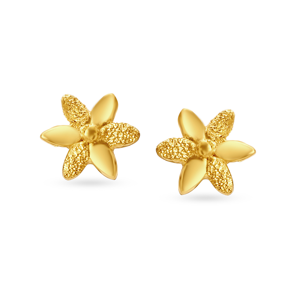 Textured Floral Gold Stud Earrings,,hi-res image number null