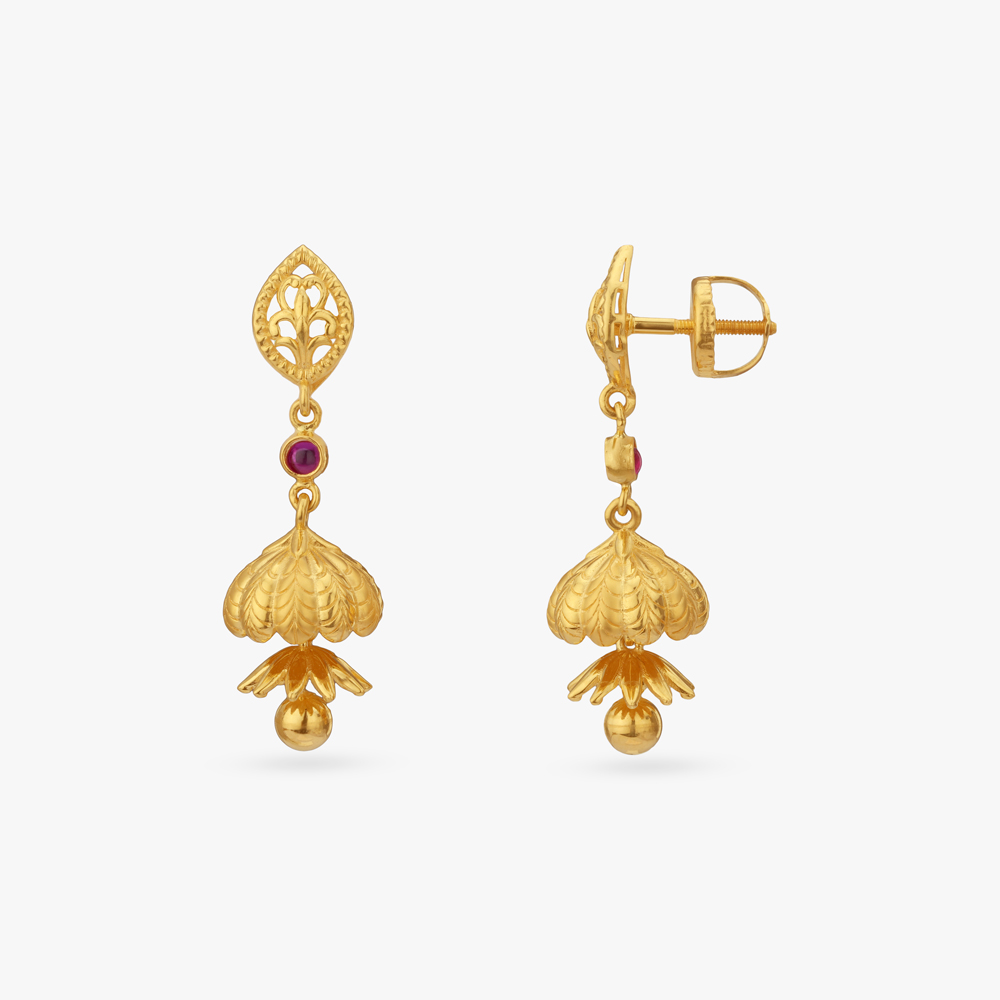 Ornate Leaf Gold Jhumka Earrings,,hi-res image number null