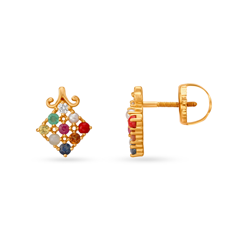 Radiant navaratna Diamond Stud Earrings,,hi-res image number null