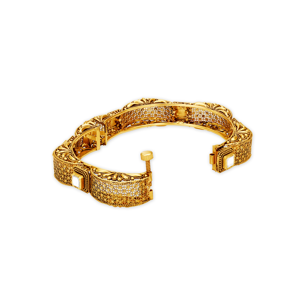 Captivating Architectural Jaali Bangle with Precious Stones,,hi-res image number null