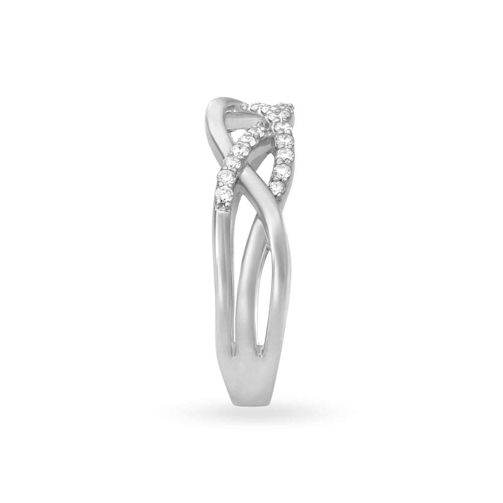 Elegant Braided White Gold and Diamond Ring,,hi-res image number null